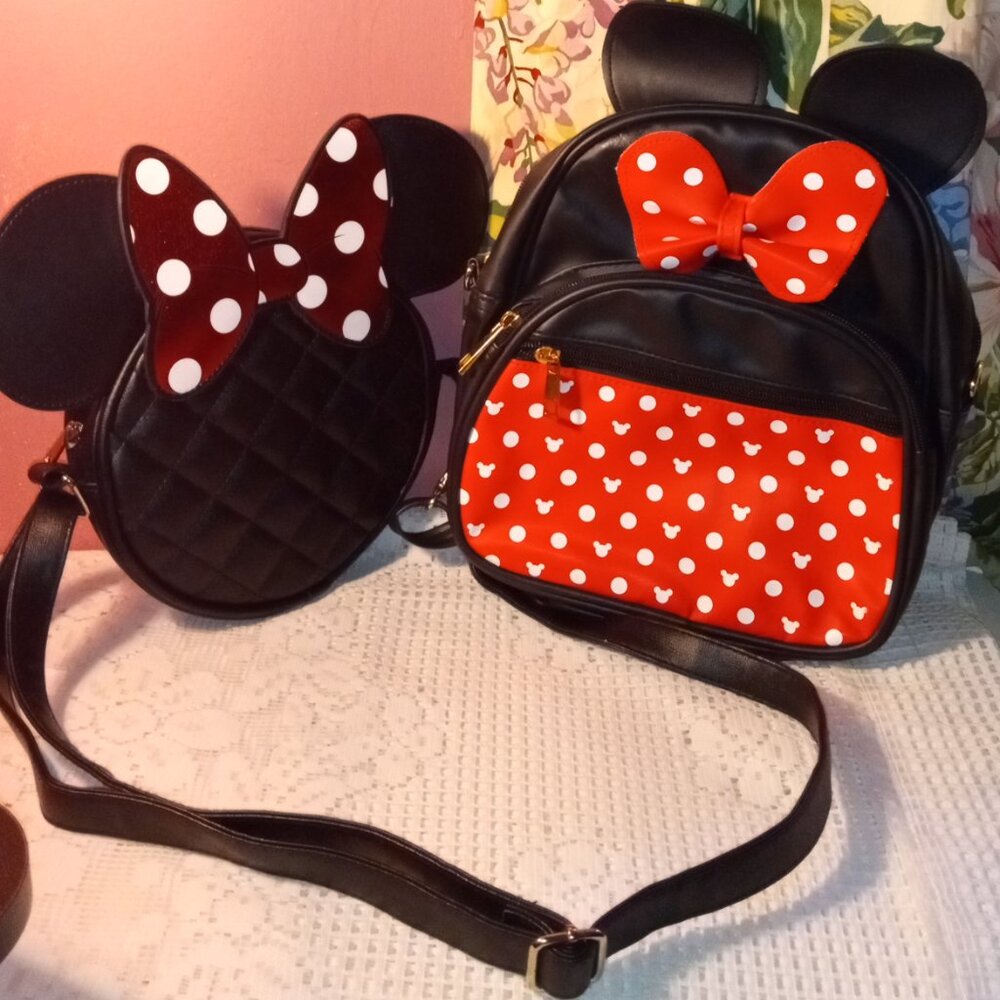 Disney Minnie Mouse Girls Fashion Red and Black Mini-Backpack and Girls Purse